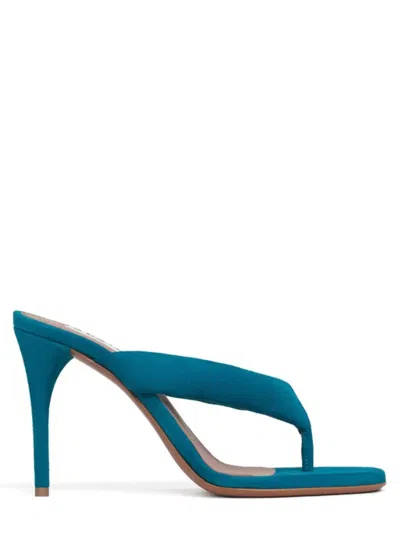 Alaïa Alaia Electric Blue Suede Flip-flop Heels With Padded 3d Straps In Navy