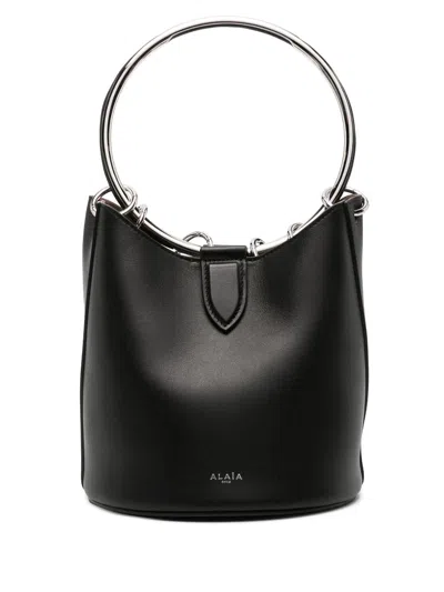 Alaïa Medium Leather Bucket Handbag With Unique Ring Detailing In Black