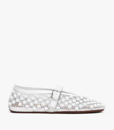 Alaïa Beaded Net Mary Jane Ballerina Flats In White