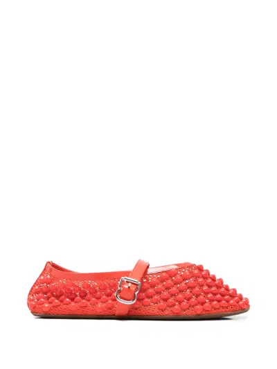 Alaïa Embellished Buckle-fastening Ballet Flats In Red