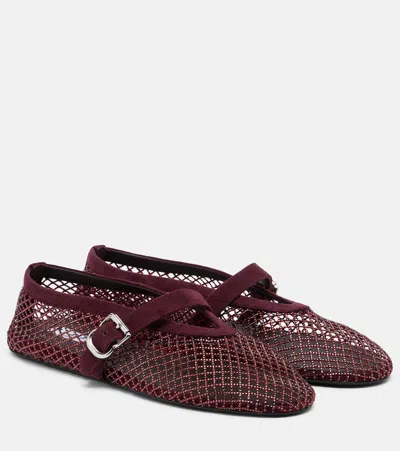 Alaïa Embellished Fishnet Ballet Flats In Burgundy
