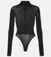 Alaïa Embellished Jersey Bodysuit In Black
