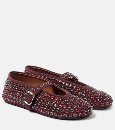 ALAÏA ALAÏA EMBELLISHED SUEDE BALLET FLATS