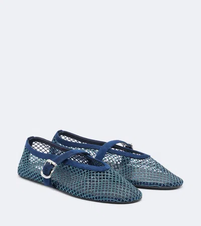 Alaïa Embellished Suede-trimmed Mary Jane Flats In Blue