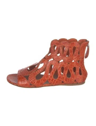 Pre-owned Alaïa Embossed Leather Animal Print Gladiator Sandals In Orange