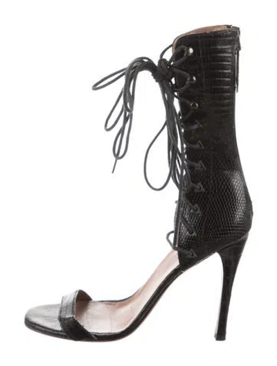 Pre-owned Alaïa Embossed Leather Gladiator Sandals In Black
