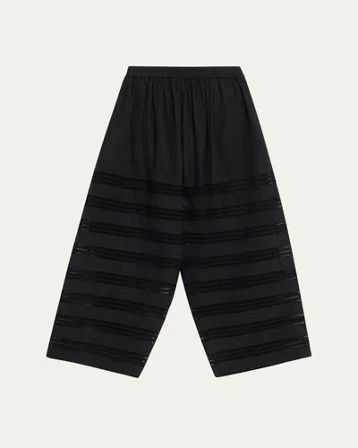 Alaïa Embroidered Cotton Wide-leg Crop Culotte Pants In Black