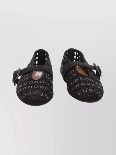 ALAÏA EYELET DETAIL SUEDE BALLERINA FLATS