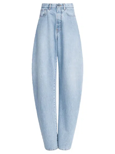 Alaïa Faded Denim High-waisted Round Jeans In Blue
