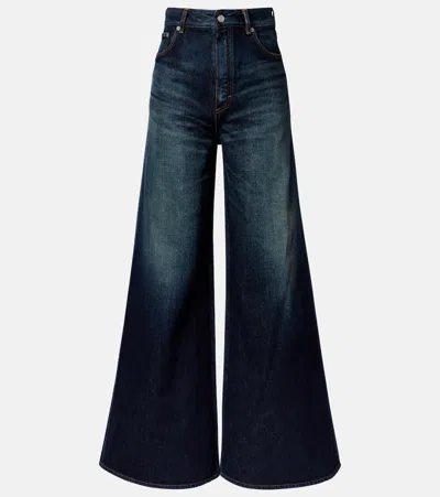 Alaïa Faded Wide-leg Jeans In Blue