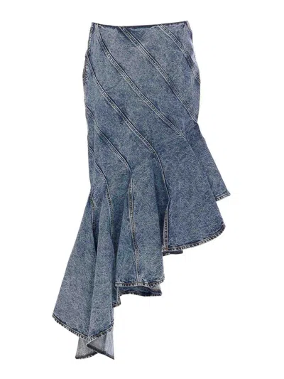 Alaïa Denim Spiral Skirt In Blue