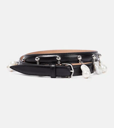 Alaïa Faux Pearl-embellished Leather Belt In Black