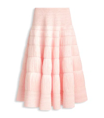 Alaïa Faux Raffia Midi Skirt In Pink