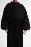 Alaïa Cropped Fringe Wool Bomber Jacket In Ebene