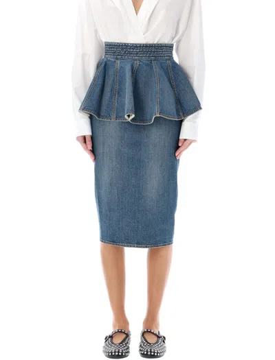 Alaïa Feminine Denim Skirt Belt For Ss24 In Blue