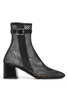 Alaïa Fishnet Patent Leather-trimmed Ankle Boots In Black