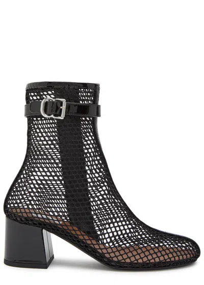 Alaïa Fishnet 55 Patent Leather Ankle Boots In Black