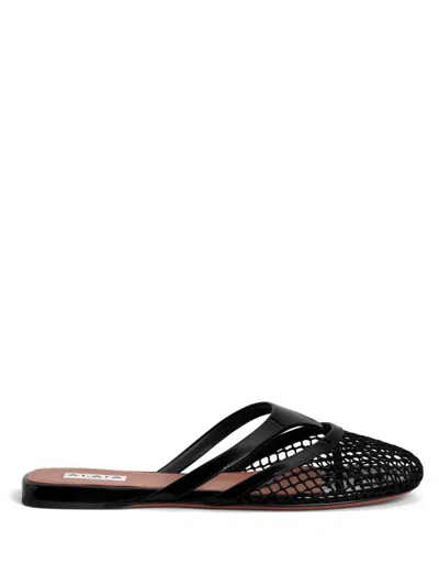 ALAÏA ALAÏA FISHNET AND LEATHER FLIP FLOPS FLAT MULES SHOES