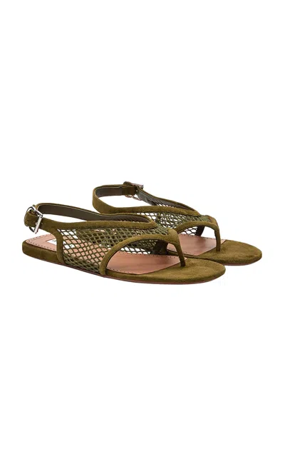 Alaïa Fishnet And Suede Sandals In Green