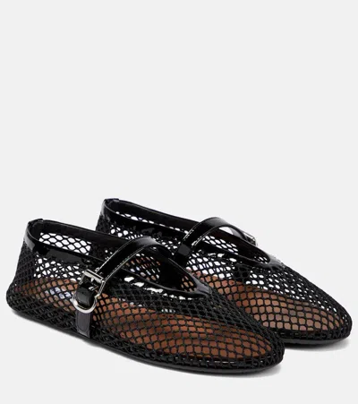 Alaïa Patent Leather-trimmed Mesh Ballet Flats In Black