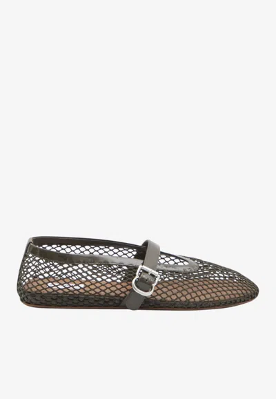 Alaïa Fishnet Ballet Flats In Gray