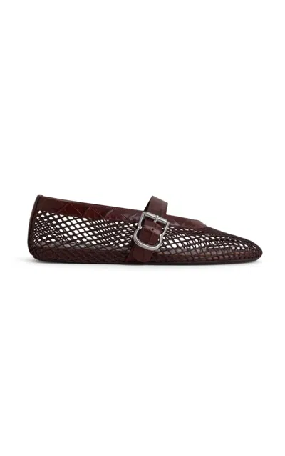 Alaïa Croc-embossed Leather Mesh Ballet Flats In Brown