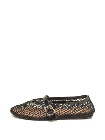 Pre-owned Alaïa Fishnet Buckle-fastening Ballet Flats In Black