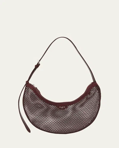 Alaïa Fishnet Crescent Shoulder Bag In Burgundy