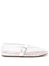 Alaïa Fishnet Leather Ballets In White