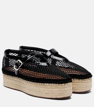 Alaïa Black Fishnet And Patent Leather Wedge Espadrilles In Animal Print