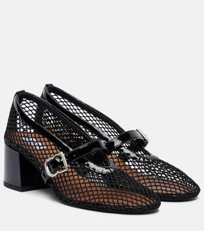 Alaïa Mesh Ballerina Pumps Block Heel Open Toe In Black