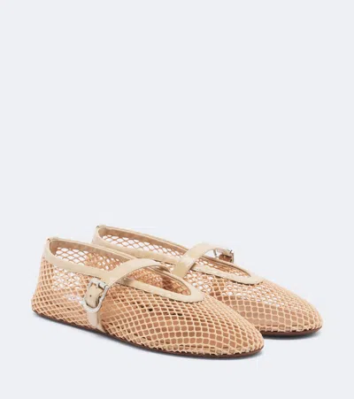 Alaïa Fishnet Mary Jane Flats In Beige