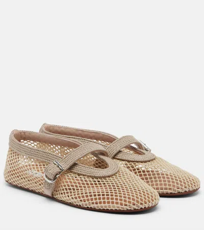 Alaïa Fishnet Mary Jane Flats In Neutral