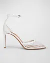 ALAÏA FISHNET PATENT ANKLE-STRAP PUMPS