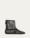 Alaïa High Ballerinas Mesh Leather Flats In Noir