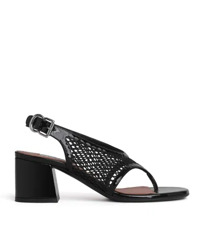 Alaïa Black Fishnet And Patent Leather Heeled Thong Sandals