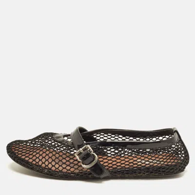 Pre-owned Alaïa Fishnet Size 39 Black Net And Patent Leather Ballet Flats
