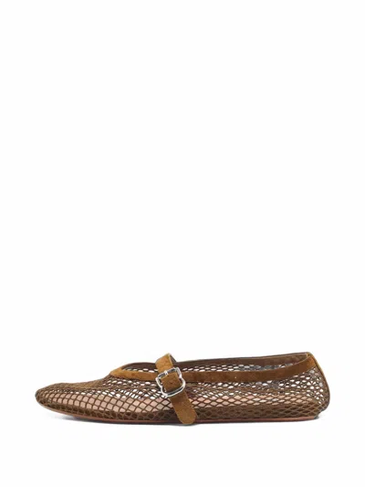 Pre-owned Alaïa Fishnet-finish Ballet Flats In Brown