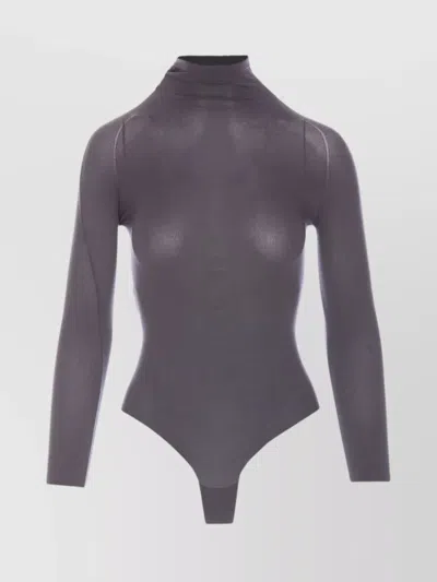 Alaïa Fitted High Neck Long Sleeve Top In Purple