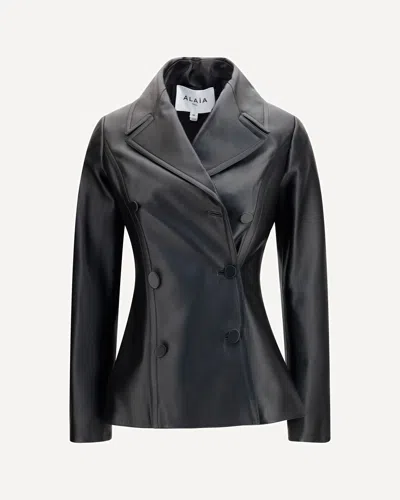 Alaïa Fitted Leather Caban Coat In Black