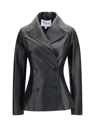Alaïa Alaia Fitted Leather Caban Coat In Black