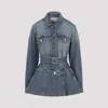 Alaïa Womens Bleu Vintage Peplum-hem Belted Denim Jacket In Bleu Vintage