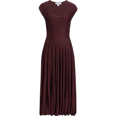 Alaïa Flared Bead Stitch Midi Sweater Dress In Brown