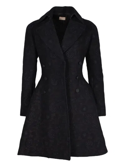 Pre-owned Alaïa Flared Printed Coat In Black
