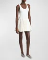 Alaïa Flared Skater Mini Dress With Lace Detail In Blanc