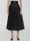 Alaïa Belted Flared Midi Skirt In Black