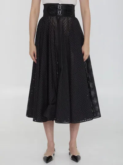 Alaïa Belted Flared Midi Skirt In Black