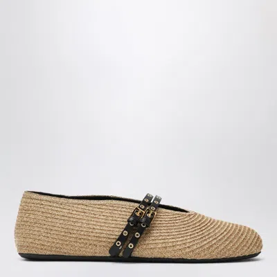 Alaïa Flat Ballerinas Natural Colour In Paper Straw In Neutral