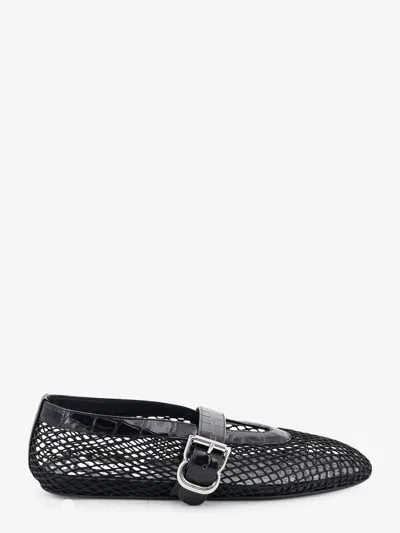 Alaïa Flat Leather Ballerinas With Crocodile Effect In Black