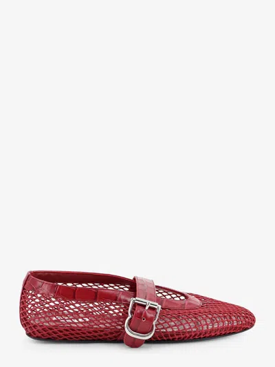 Alaïa Flat Leather Ballerinas With Crocodile Effect In Red
